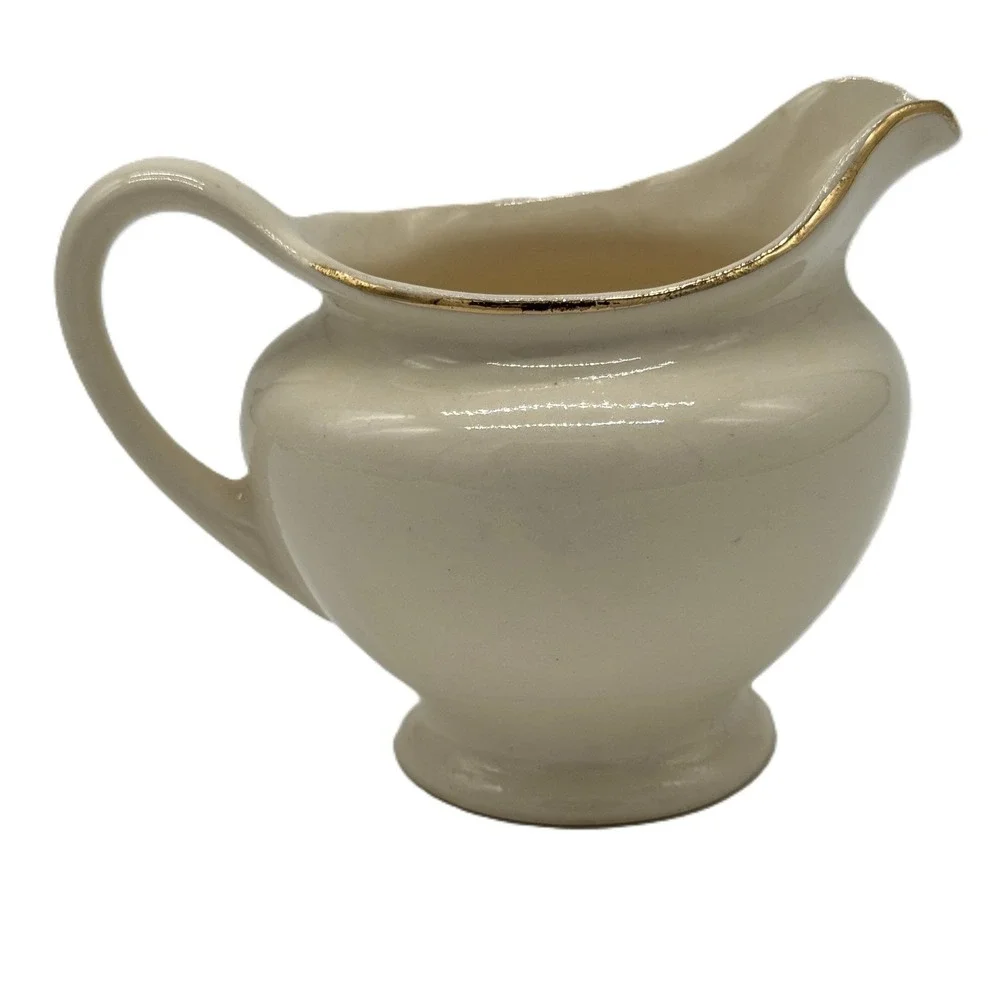 Vintage Windmill Scene Ceramic Creamer Pitcher Gold Rim Cream Small Dutch Style
